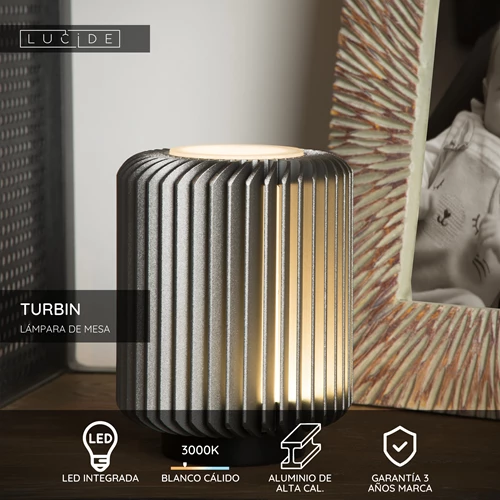 Lucide TURBIN - Lámpara de mesa - Ø 10,6 cm - LED - 1x5W 3000K - Gris - USP